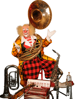 Muzikale Clown Teddy Klarinetti www.funenpartymatch.nl